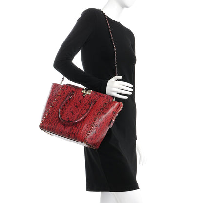 Valentino Garavani Snakeskin Rockstud Double Handle Tote Rouge 2 of 8