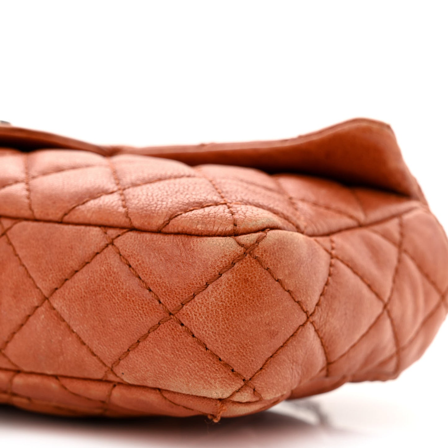 Glazed Lambskin Quilted Bijoux Chain East West Flap Dark Orange
