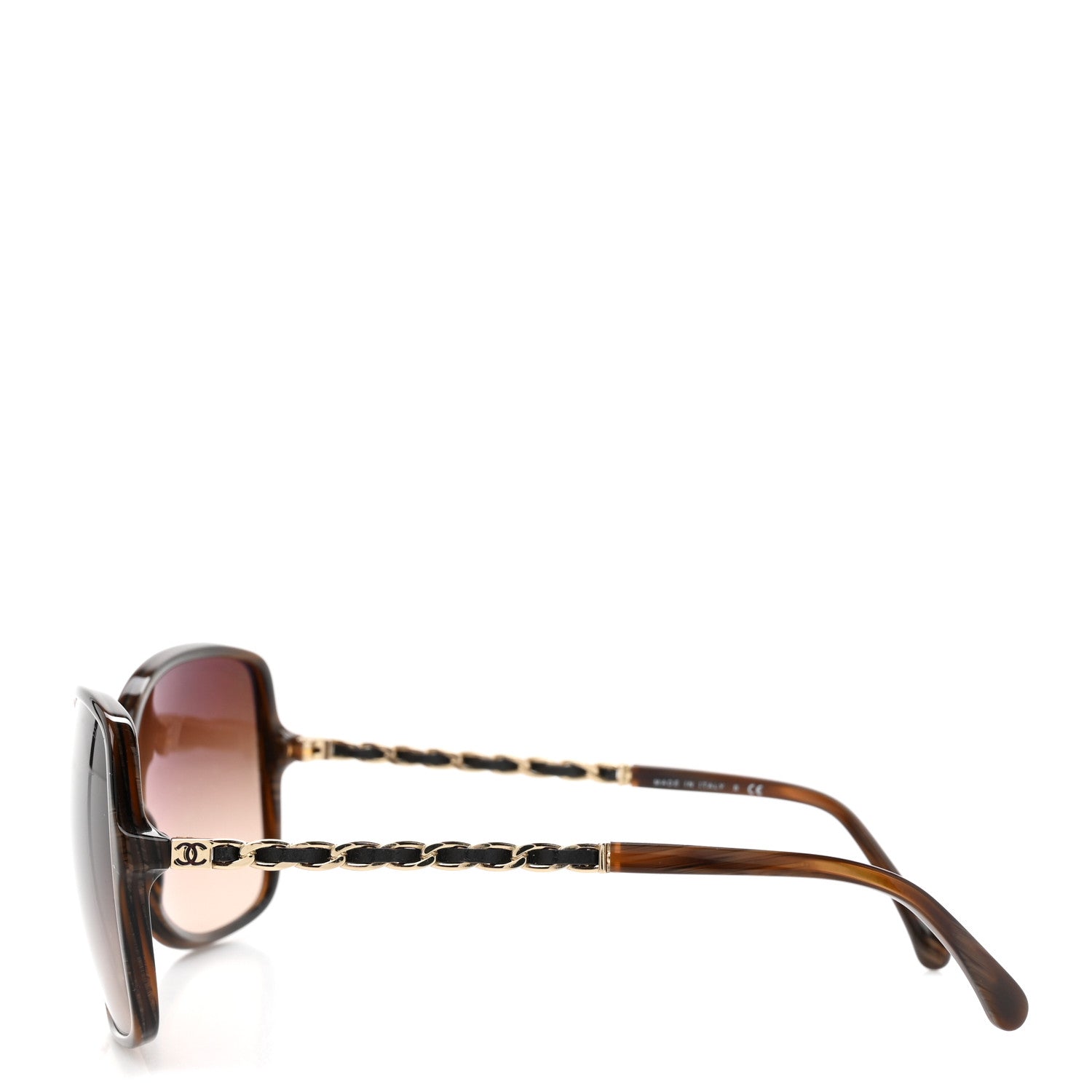Chanel Acetate Metal Lambskin Chain Square Sunglasses 5210-Q Brown
