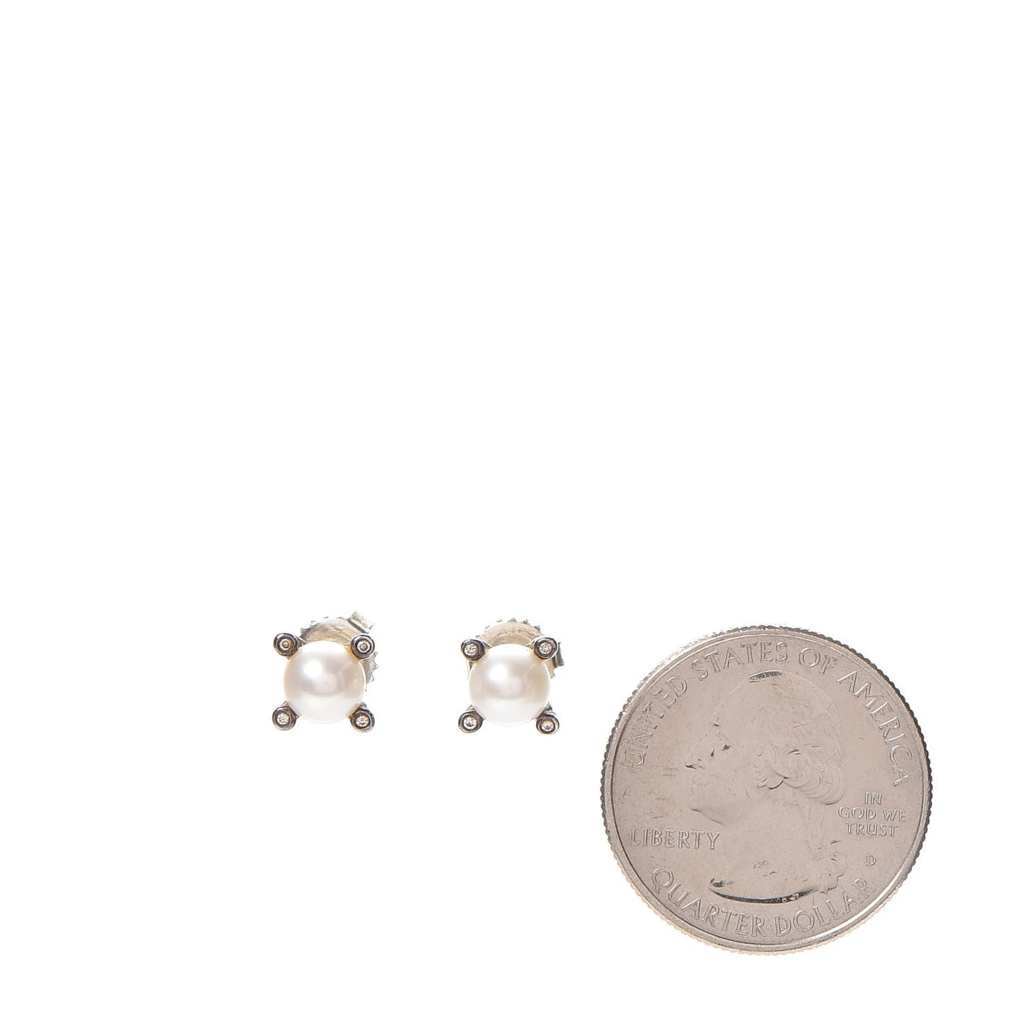 Sterling Silver Diamond Pearl 7mm Earrings