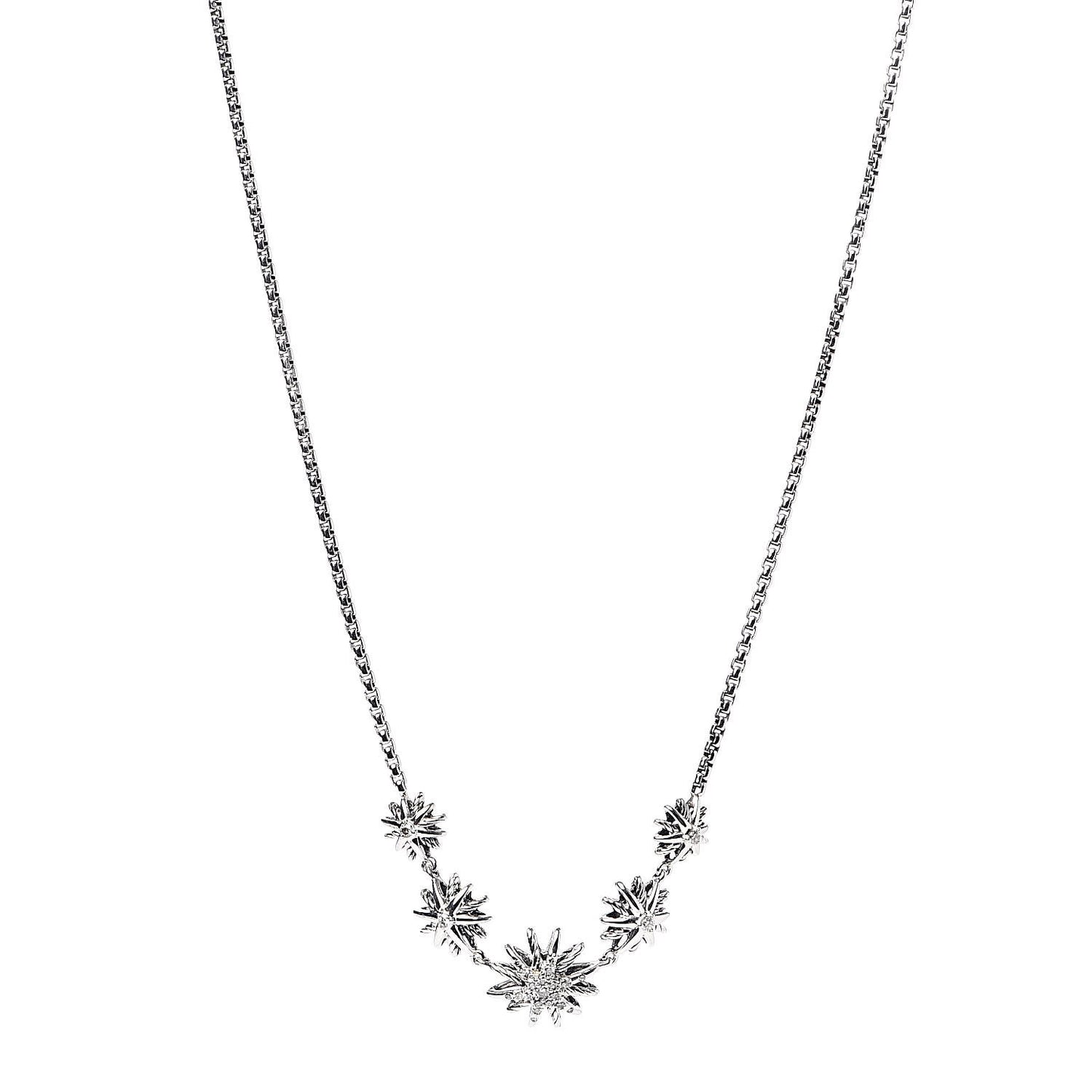 DAVID YURMAN Sterling Silver Diamond Starburst 5 Station Necklace