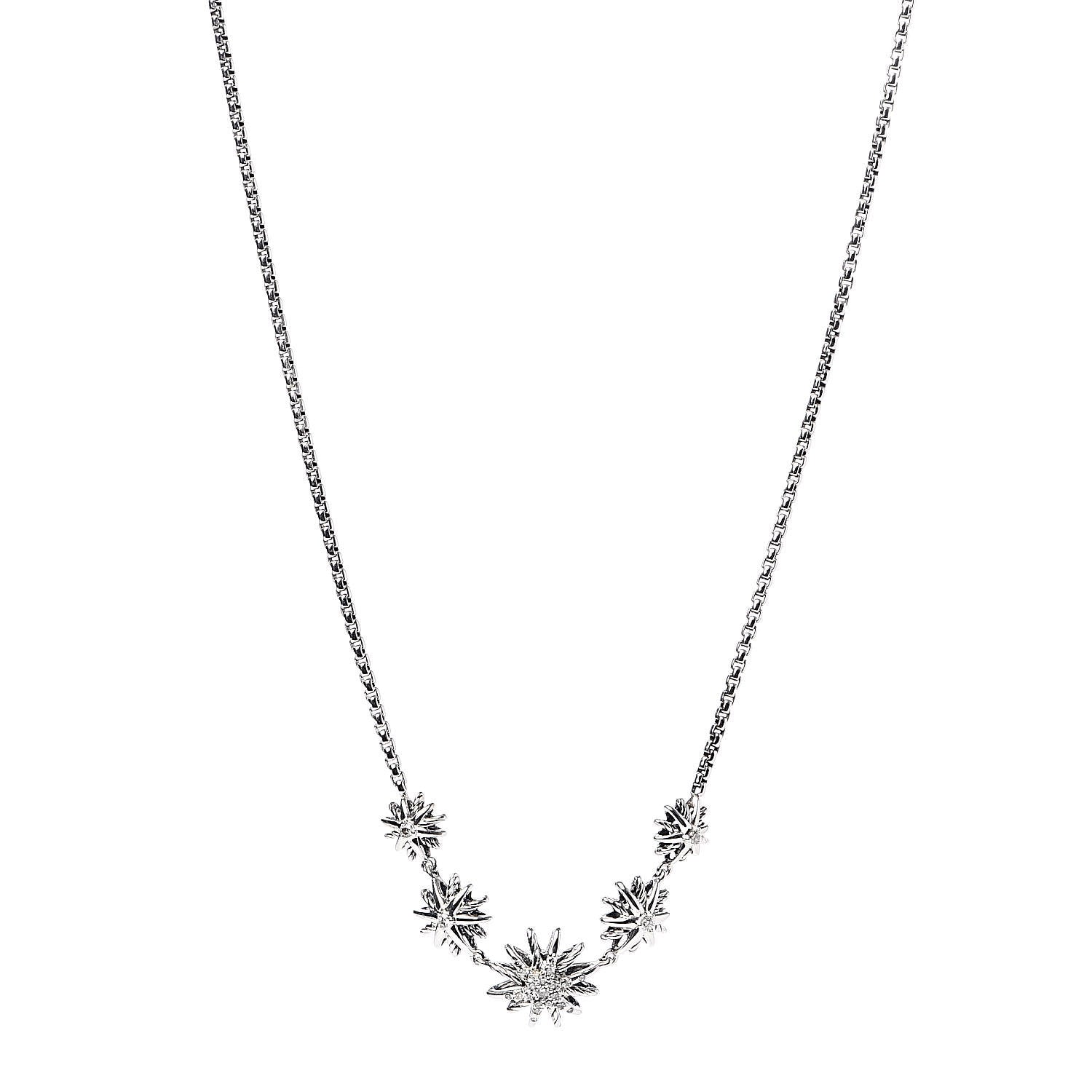 Tiffany DAVID YURMAN Sterling Silver Diamond Starburst 5 Station Necklace 1 of 4