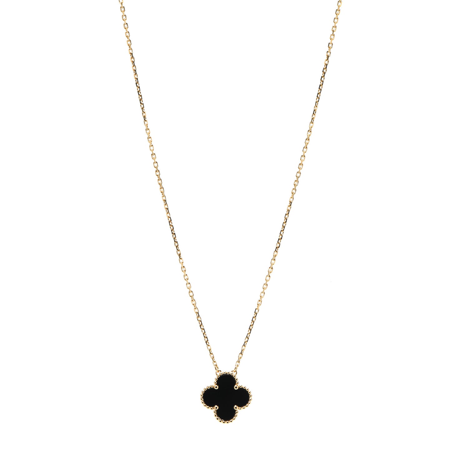 18K Yellow Gold Black Onyx Vintage Alhambra Pendant Necklace