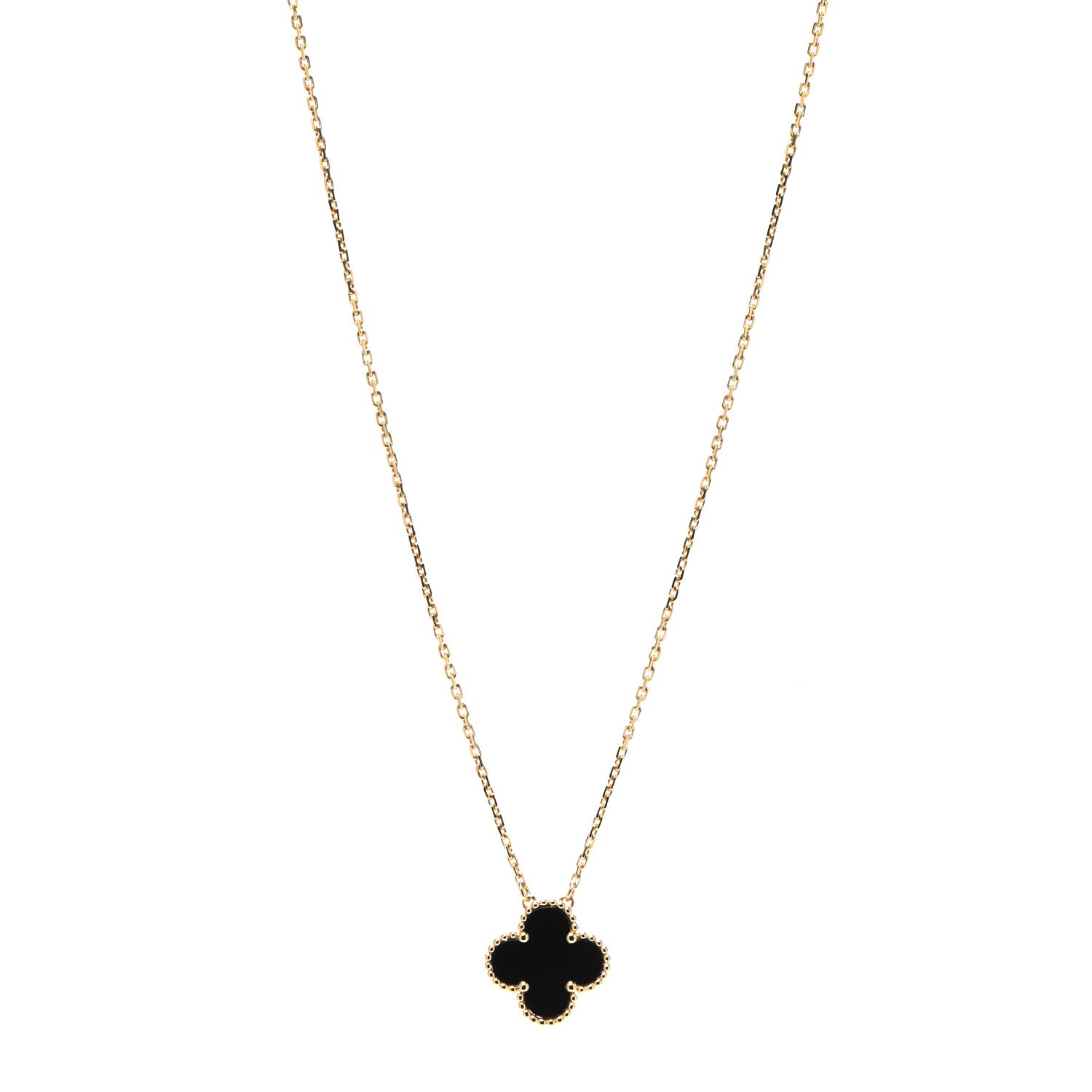 Van Cleef & Arpels 18K Yellow Gold Black Onyx Vintage Alhambra Pendant Necklace 1 of 7