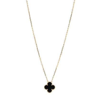 Van Cleef & Arpels 18K Yellow Gold Black Onyx Vintage Alhambra Pendant Necklace 1 of 7