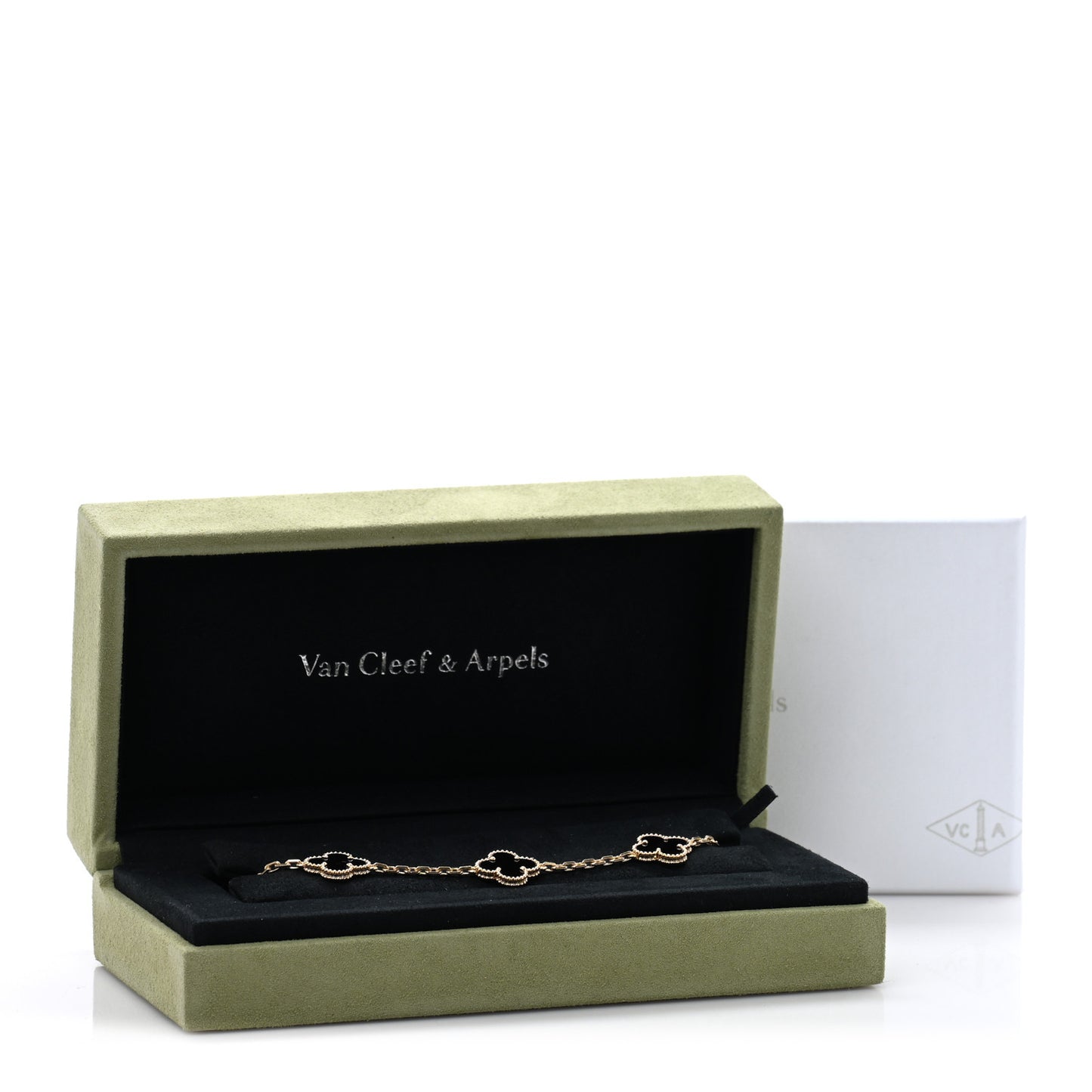 18K Yellow Gold Black Onyx 5 Motifs Vintage Alhambra Bracelet