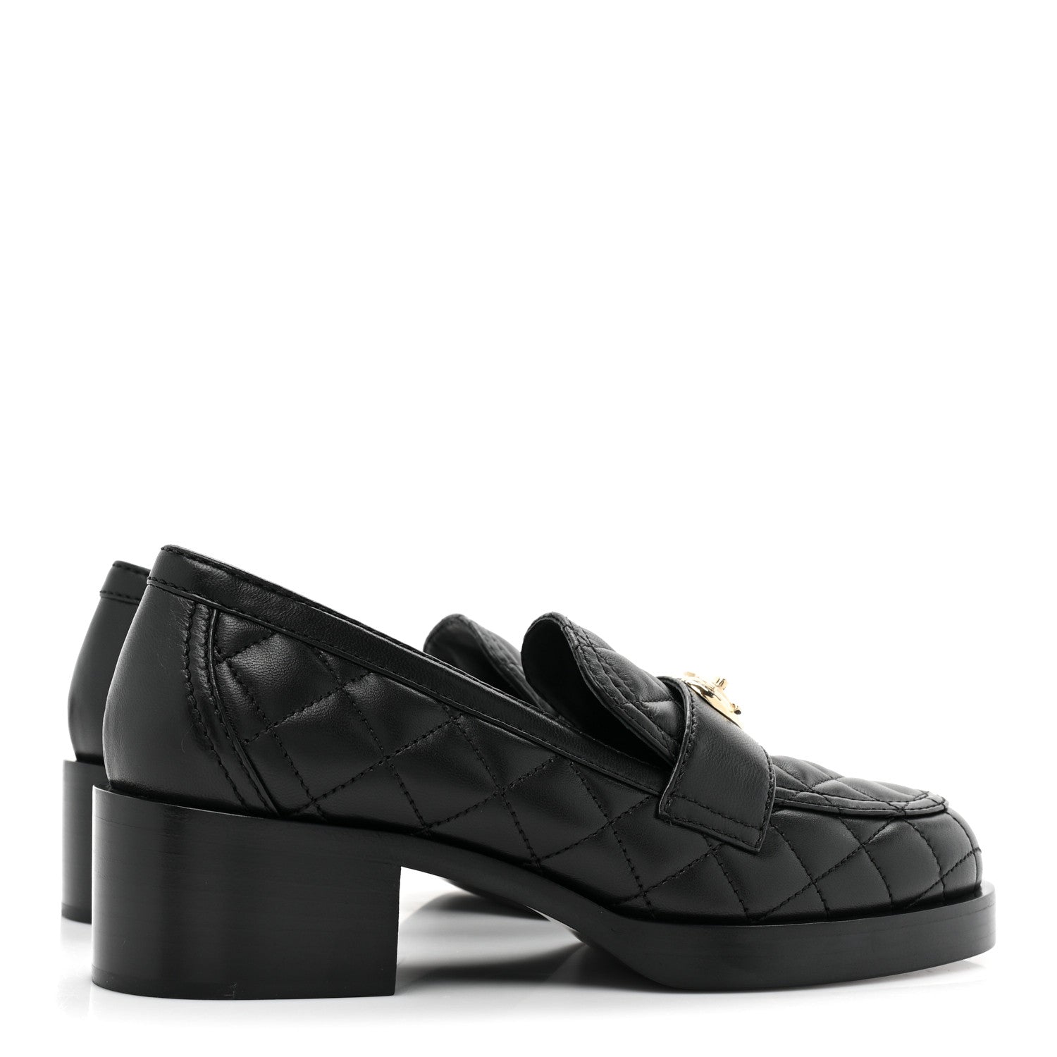 Chanel Lambskin Quilted CC Heart Loafers 37 Black 4 of 9
