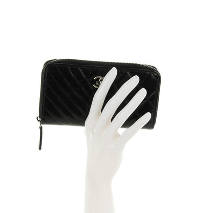 Chanel Glazed Calfskin Quilted Small Coco Boy Zip Around Wallet Black 2 of 8
