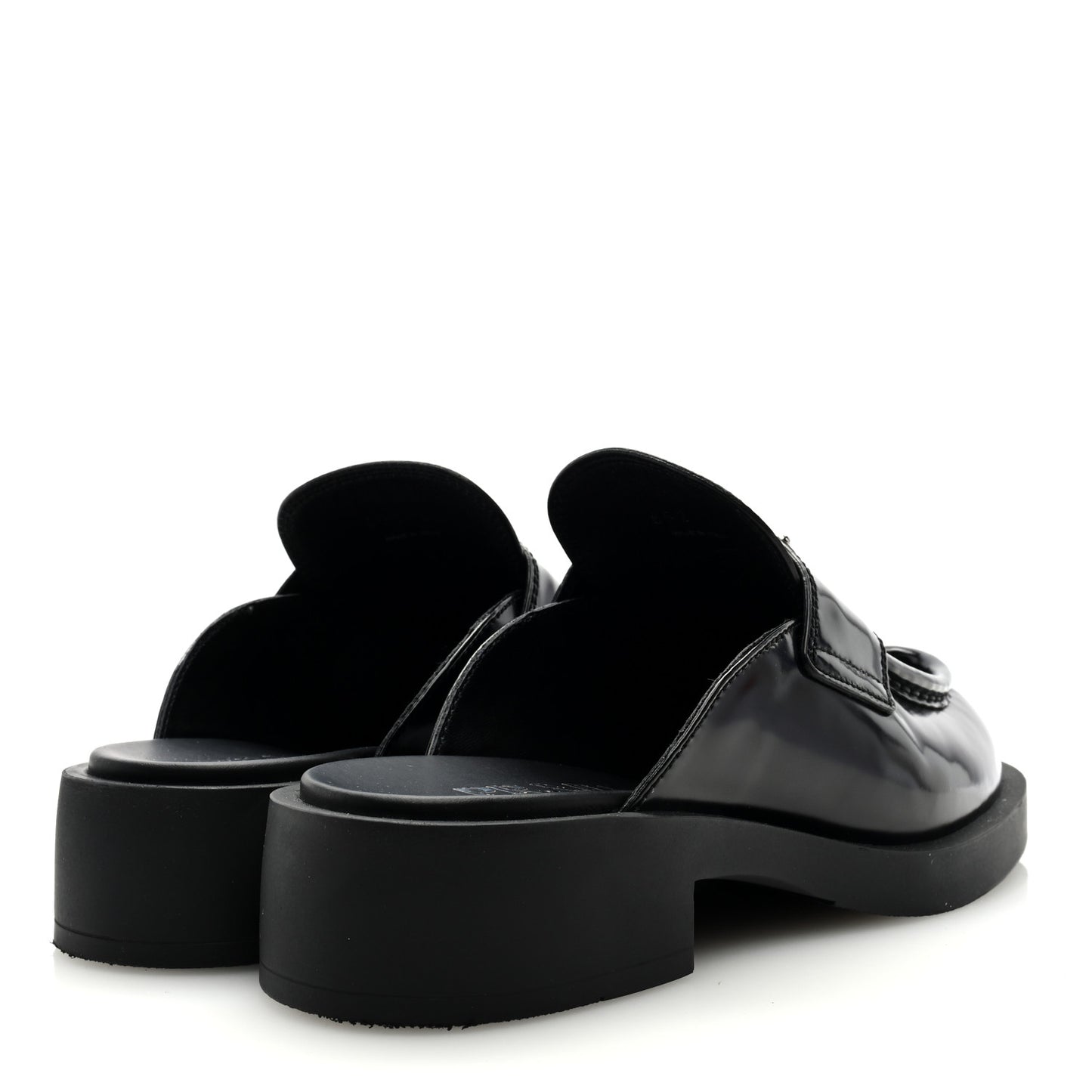Spazzolato Metal Triangle Logo 40mm Loafer Mules 36.5 Black