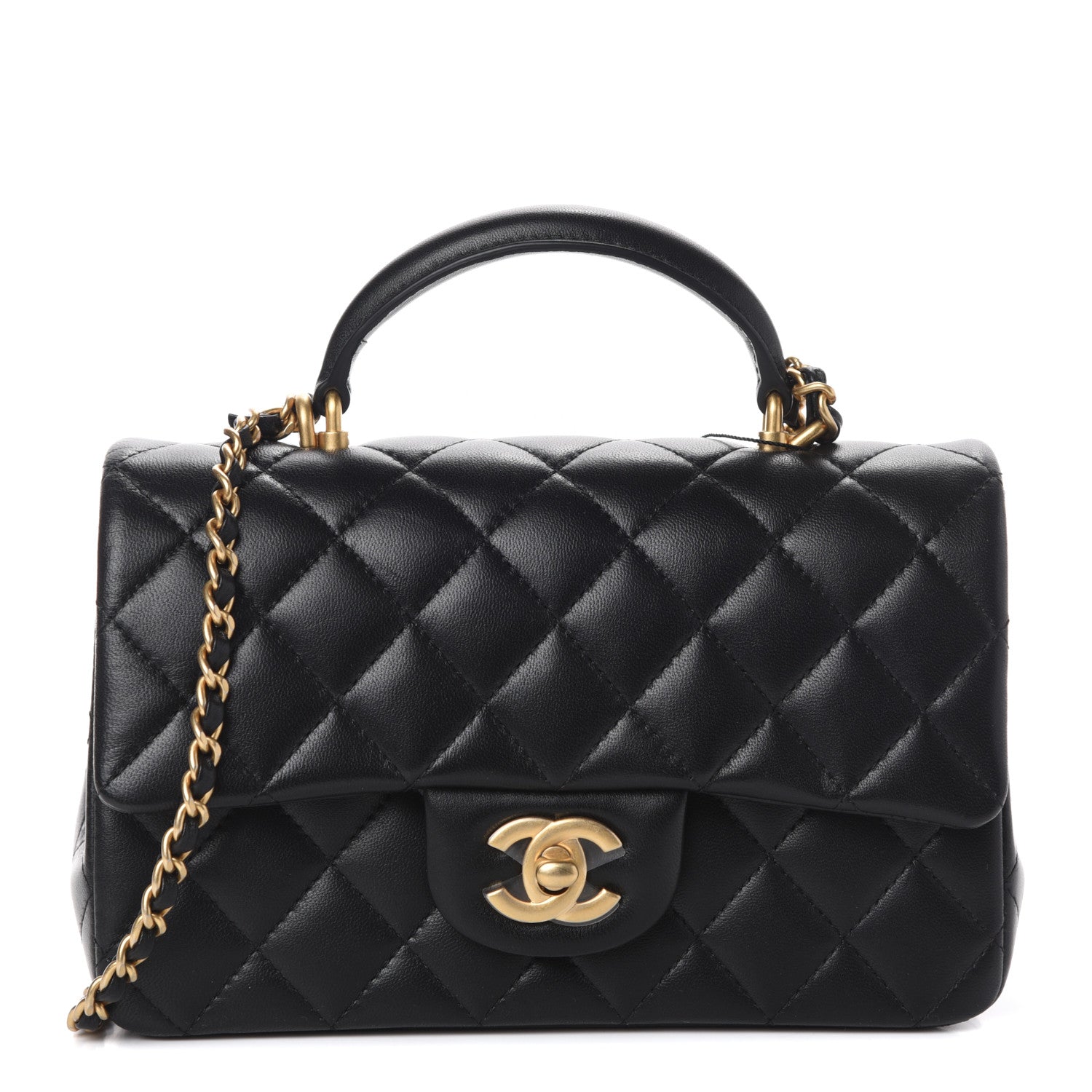 Chanel Lambskin Quilted Mini Top Handle Rectangular Flap Black 1 of 11