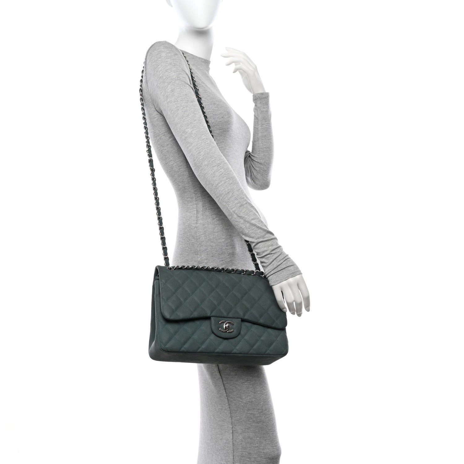 Chanel Iridescent Caviar Quilted Jumbo Double Flap Green 3 of 13