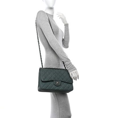 Chanel Iridescent Caviar Quilted Jumbo Double Flap Green 3 of 13