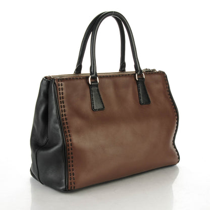 Prada City Calf Hand Stitched Large Galleria Double Zip Tote Cacao Black 4 of 10