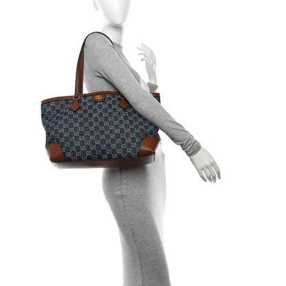 Gucci New Denim GG Monogram Medium Ophidia Shopping Tote Blue Tea Cuir 2 of 15