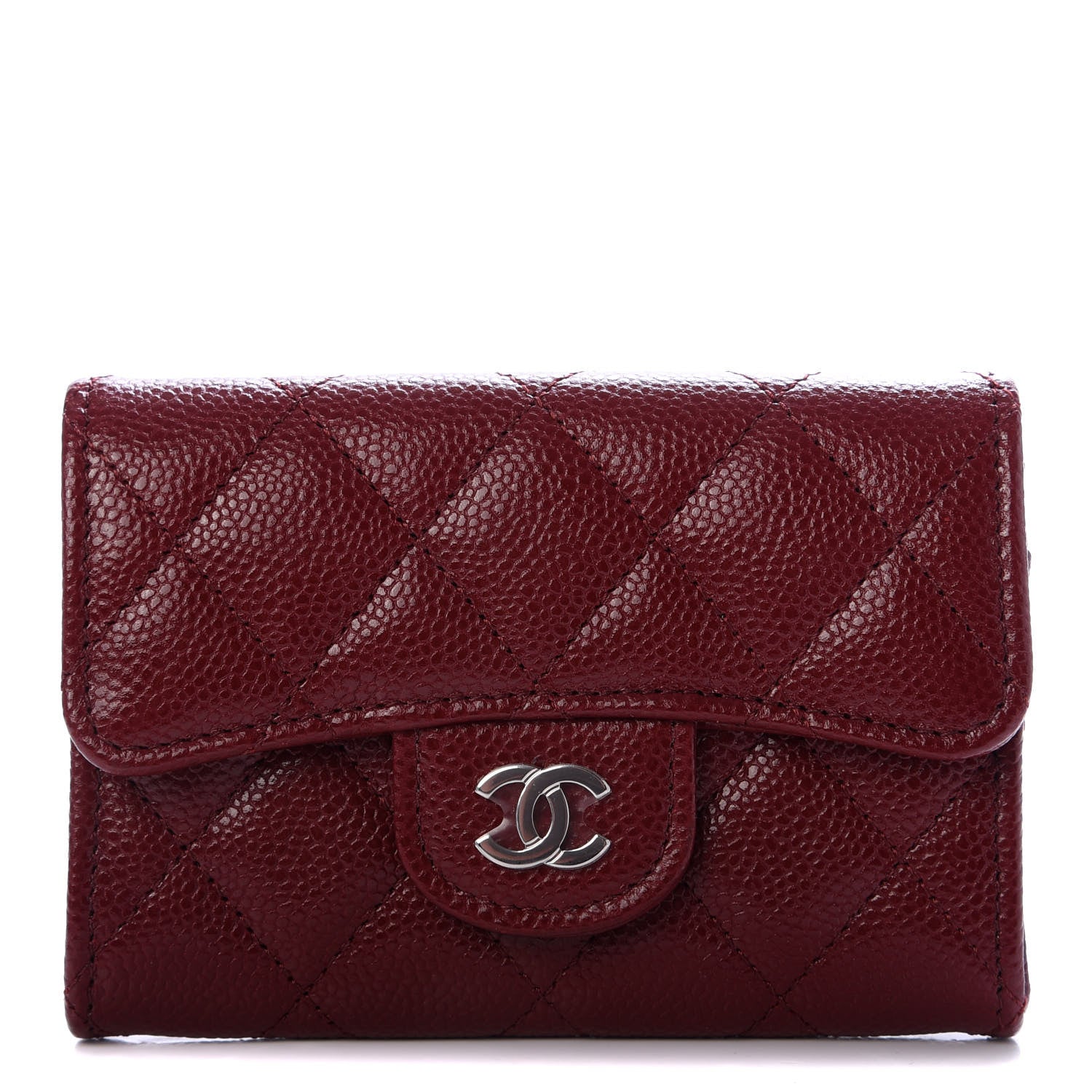 Chanel Caviar Quilted Flap Card Holder Wallet Dark Red 1 of 9