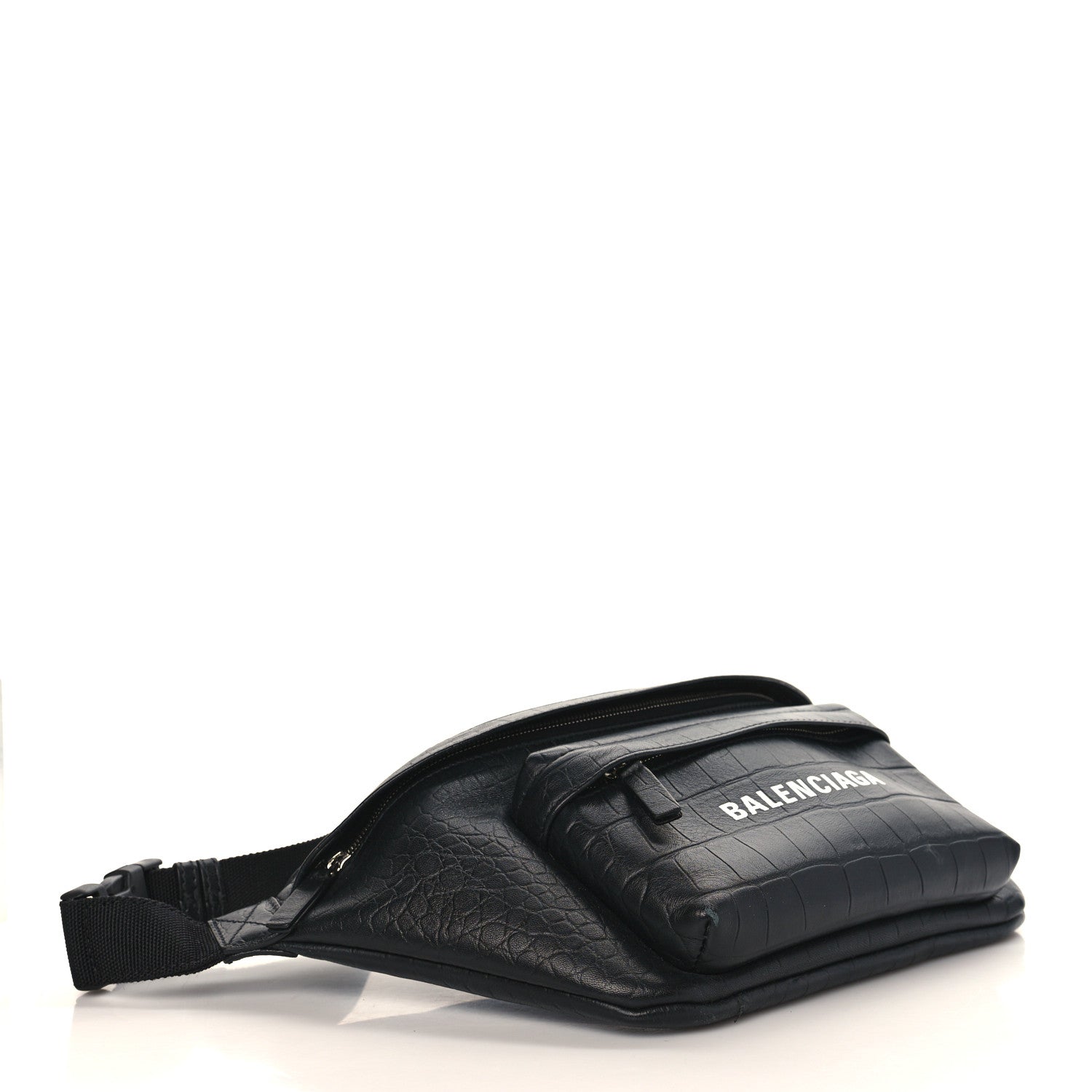 Balenciaga Calfskin Logo Crocodile Embossed Everyday Beltpack Black 3 of 8