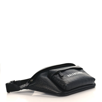 Balenciaga Calfskin Logo Crocodile Embossed Everyday Beltpack Black 3 of 8