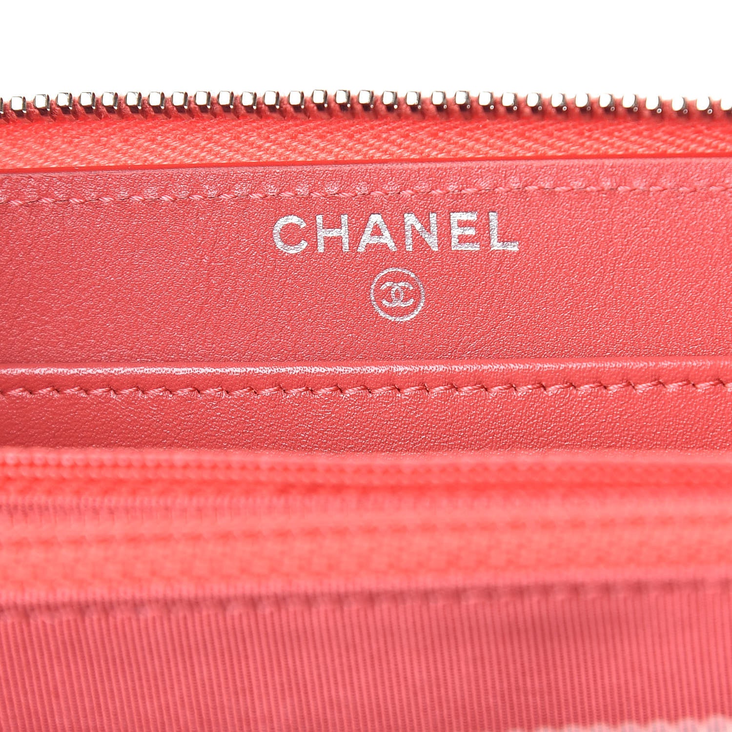 Chanel Patent Calfskin Quilted Large Gusset Zip Around Wallet Coral 6 of 7