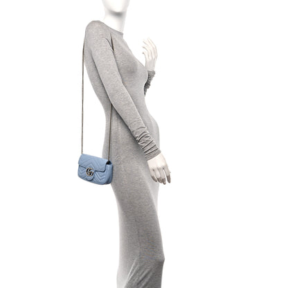 Gucci Calfskin Matelasse Super Mini GG Marmont Shoulder Bag Porcelain Light Blue 2 of 10