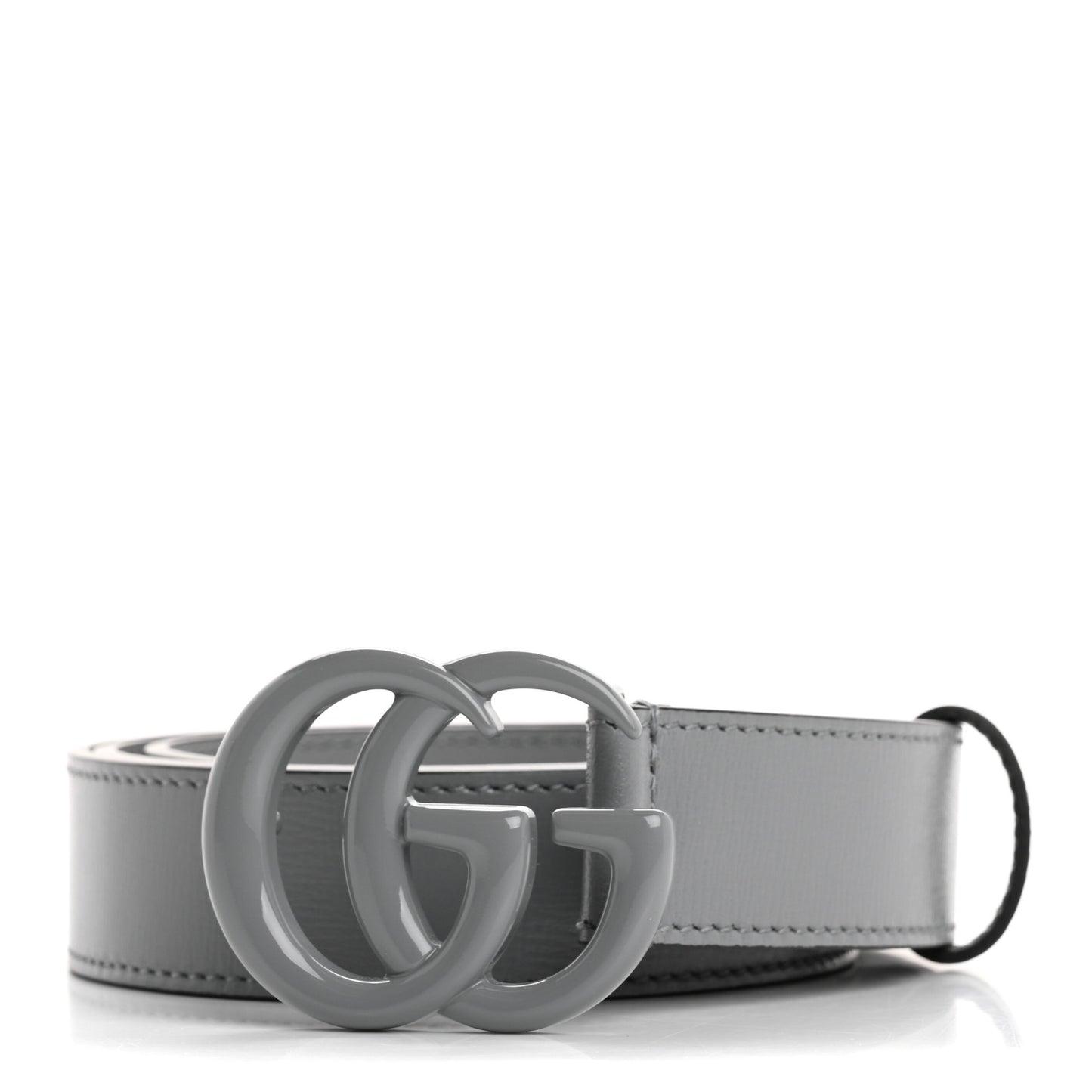 Azalea Calfskin Enamel Monochrome Double G 30mm Belt 85 34 Deep Grey