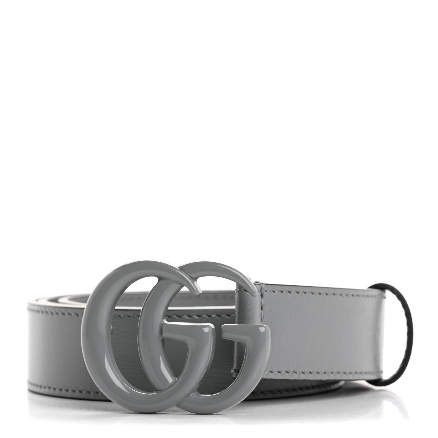 Gucci Azalea Calfskin Enamel Monochrome Double G 30mm Belt 85 34 Deep Grey 1 of 5