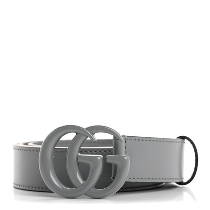 Gucci Azalea Calfskin Enamel Monochrome Double G 30mm Belt 85 34 Deep Grey 1 of 5