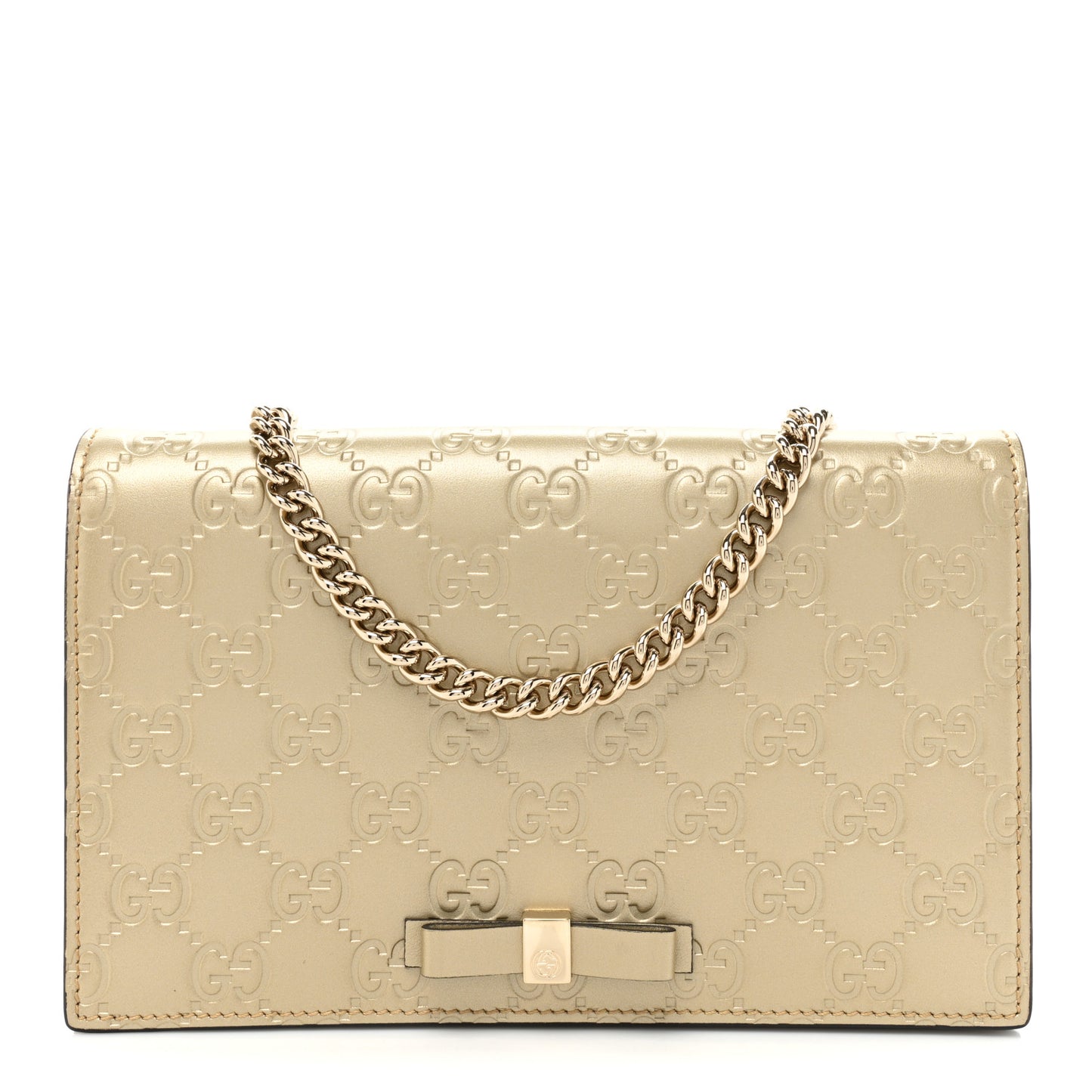 Metallic Guccissima Signature Bowy Chain Wallet Golden Beige