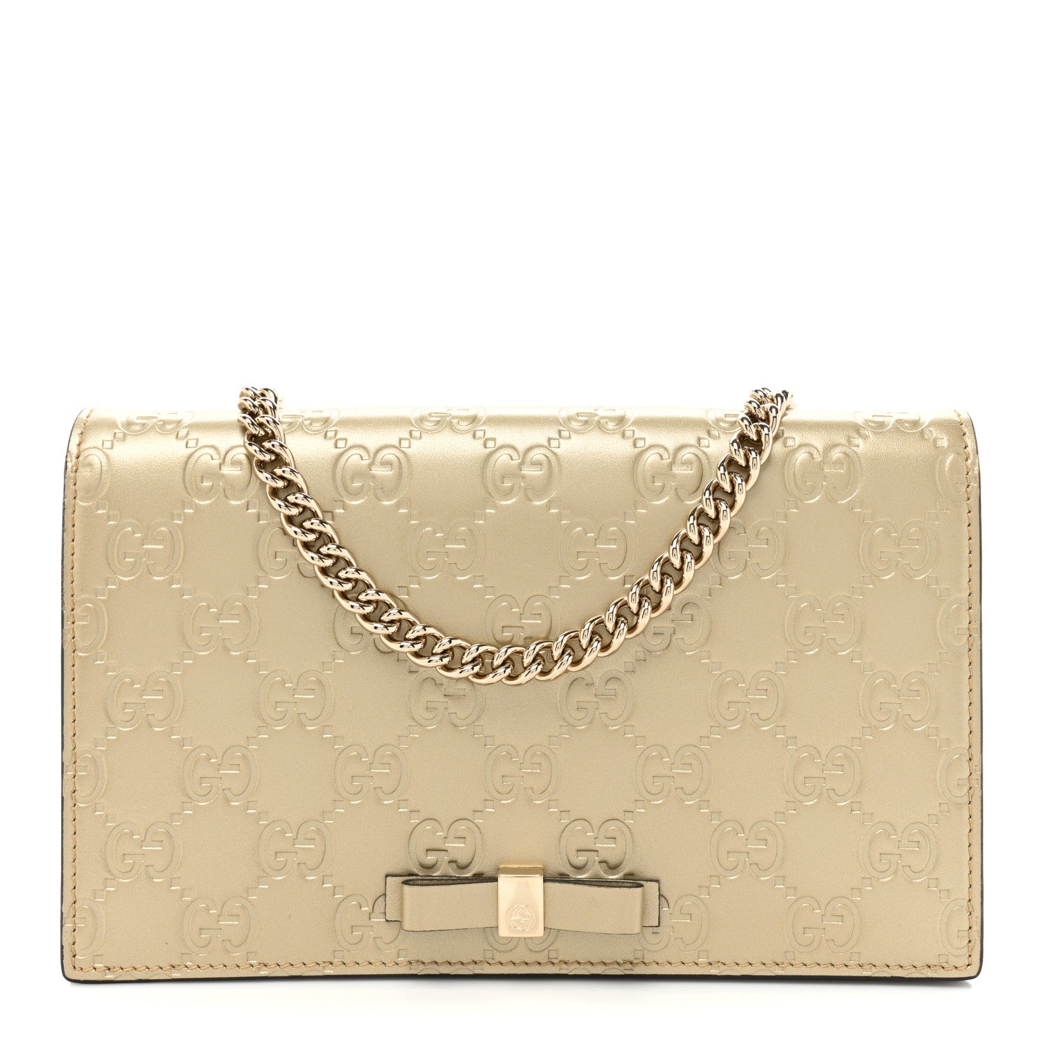 Gucci Metallic Guccissima Signature Bowy Chain Wallet Golden Beige 1 of 14