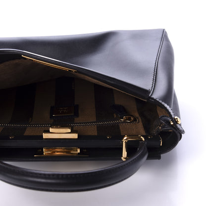 Fendi Vitello Morgan Fabric Jacquard Pequin Medium Peekaboo Iconic Satchel Black Tobacco 5 of 12
