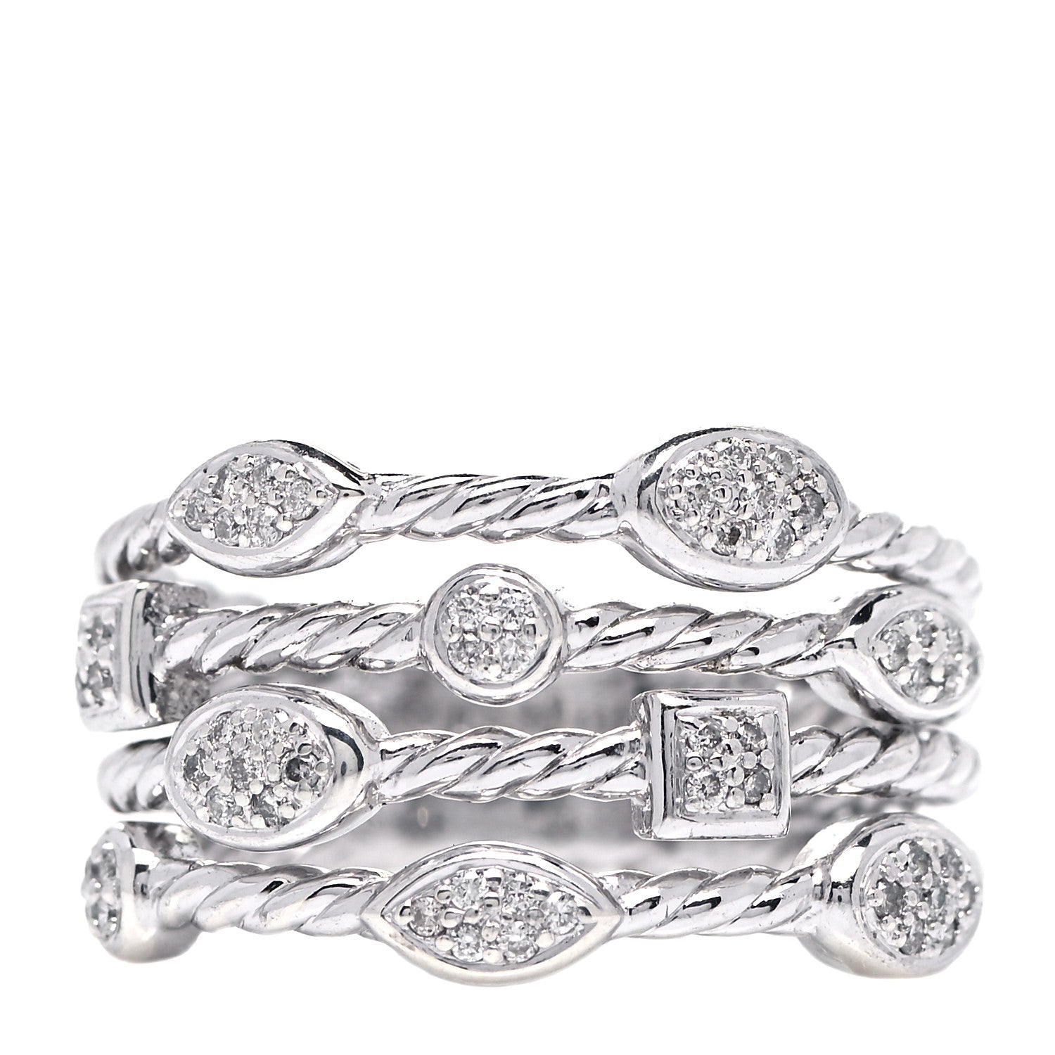 David Yurman Sterling Silver Diamond Confetti 4 Row Ring 60 9 1 of 5