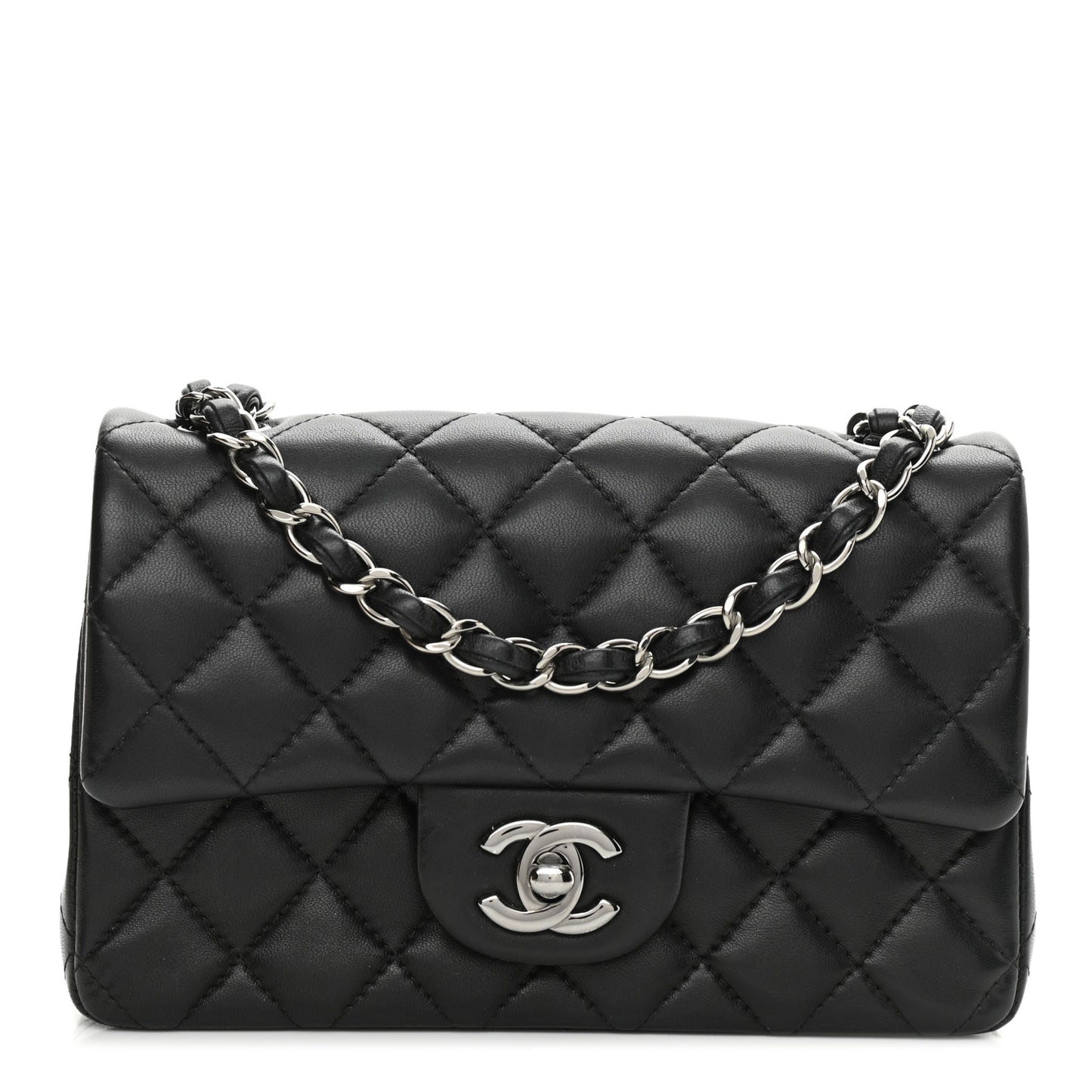Lambskin Quilted Mini Rectangular Flap Black