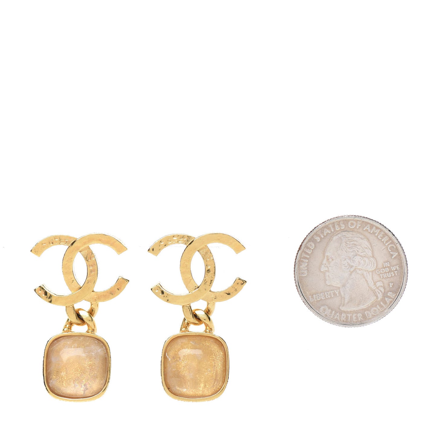 Metal Natural Stones CC Drop Earrings Gold