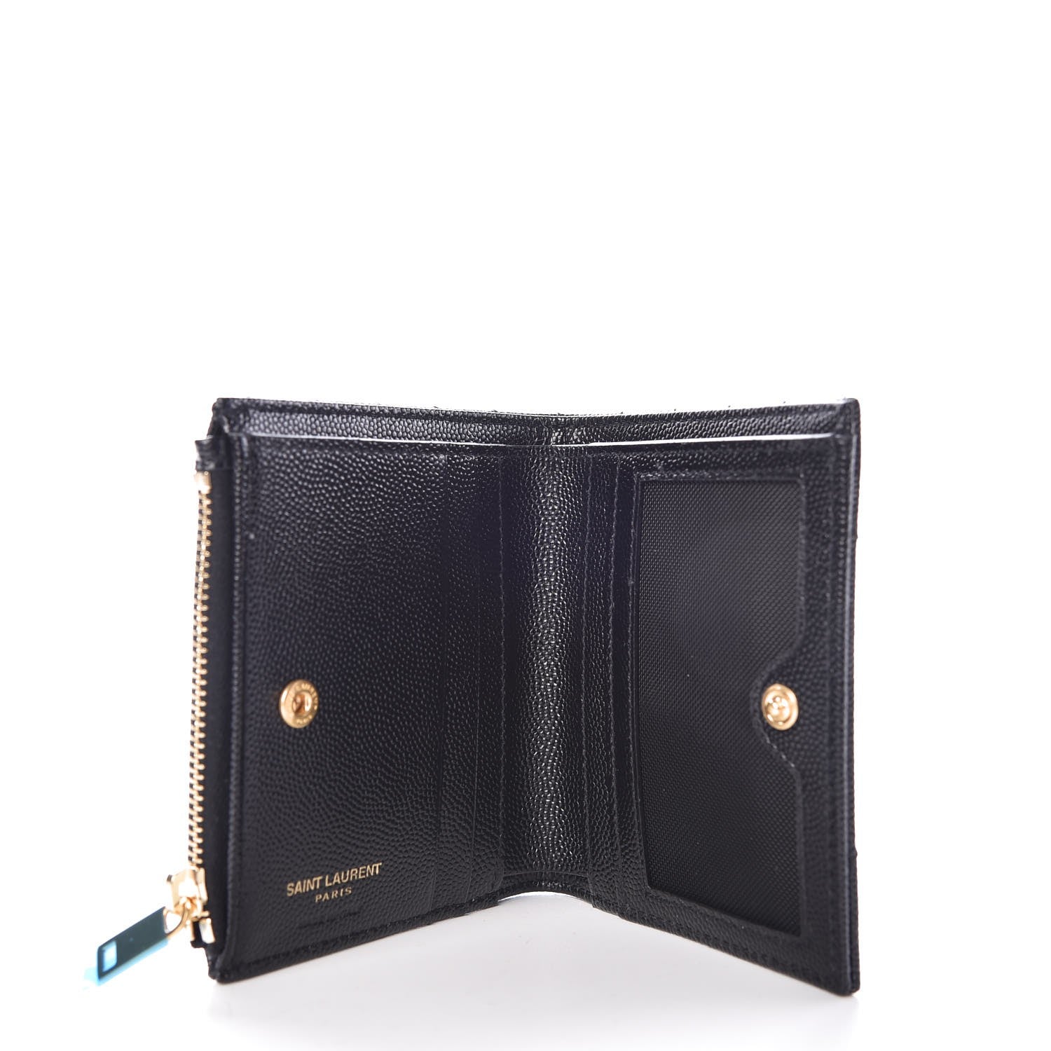 Saint Laurent Grain De Poudre Matelasse Chevron Monogram Zipped Card Case Black 5 of 7
