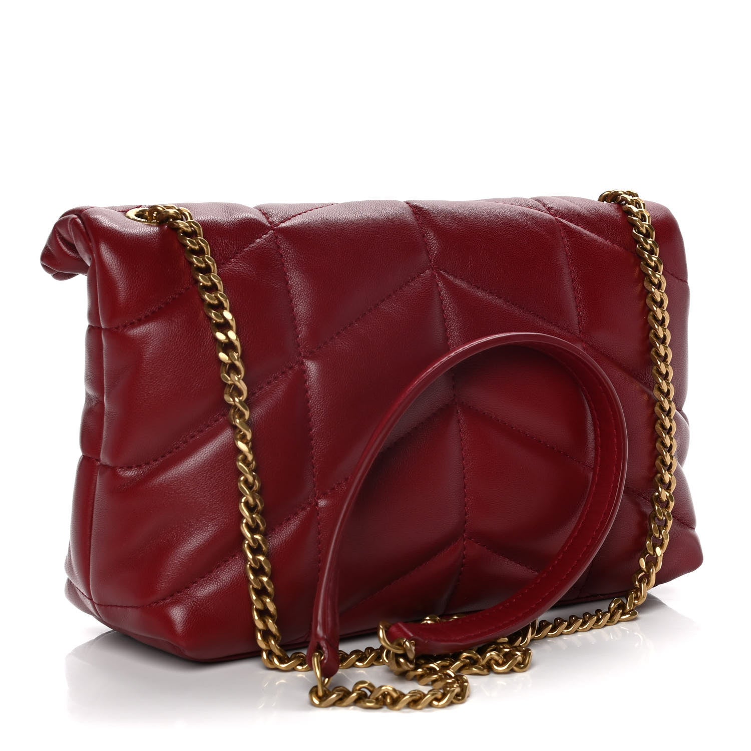 Saint Laurent Lambskin Quilted Toy Loulou Puffer Monogram Chain Satchel Red 3 of 17