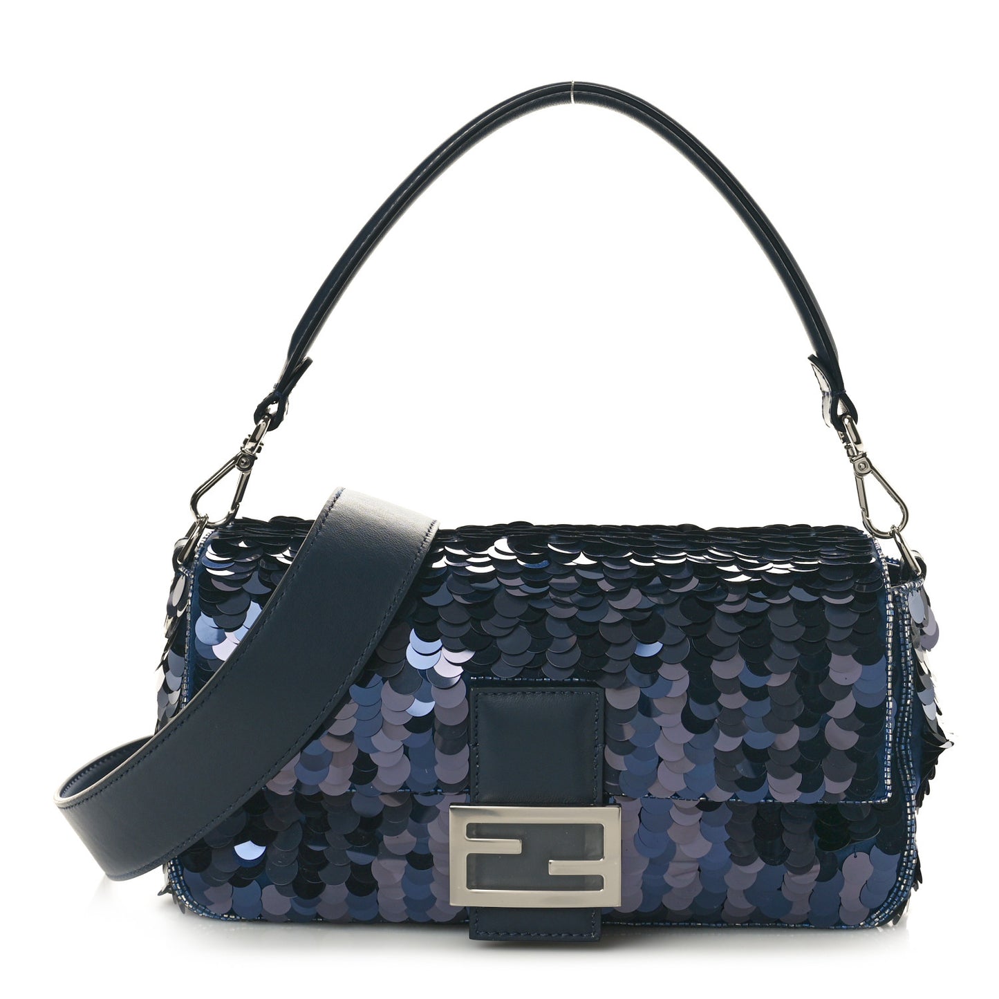 Sequin Paillettes Vitello Grace Striped Baguette Dark Blue Lunai