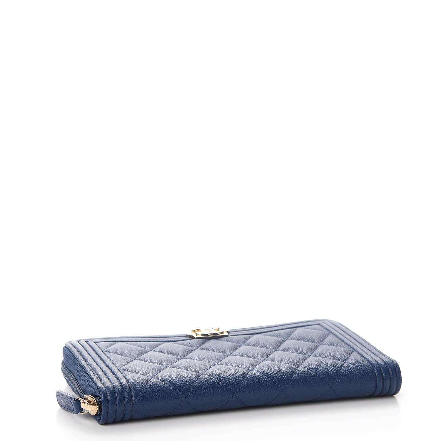 Chanel Caviar Large Zip Around Boy Wallet Blue 4 of 8