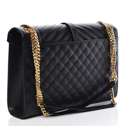 Saint Laurent Grain De Poudre Textured Mixed Matelasse Large Triquilt Monogram Satchel Black 3 of 10