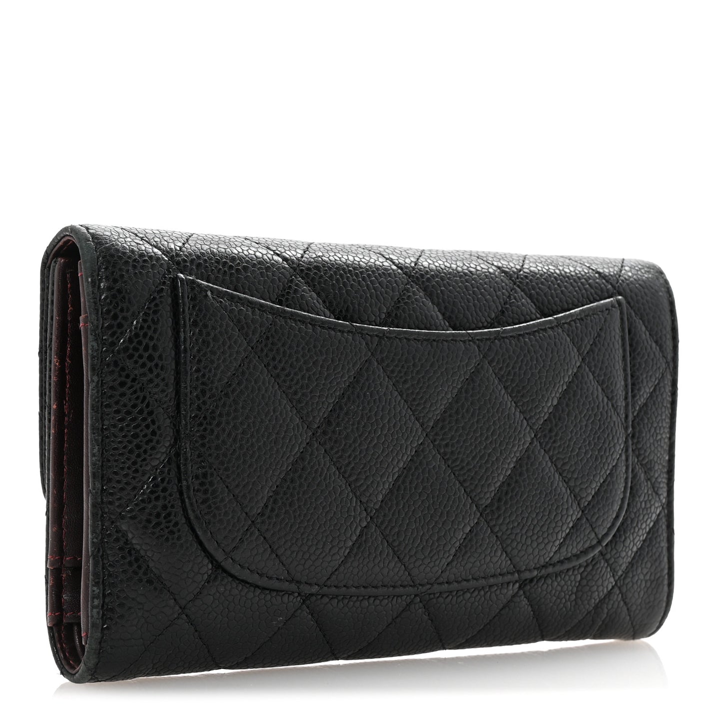 Caviar Quilted Long Flap Wallet Black
