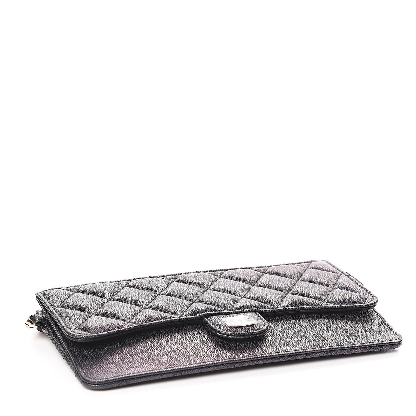 Iridescent Caviar Quilted Classic Pouch With Handle Black