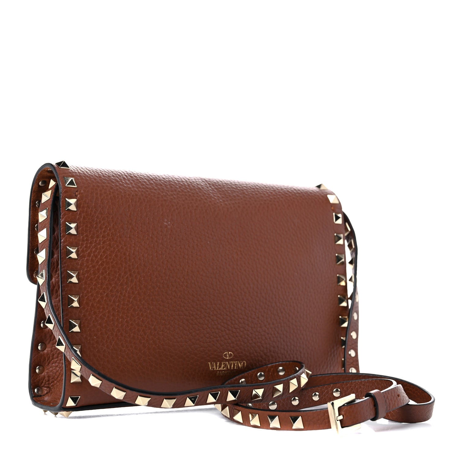 Valentino Garavani Pebbled Calfskin Medium Rockstud Flip Lock Crossbody Bag Saddle Brown 4 of 18