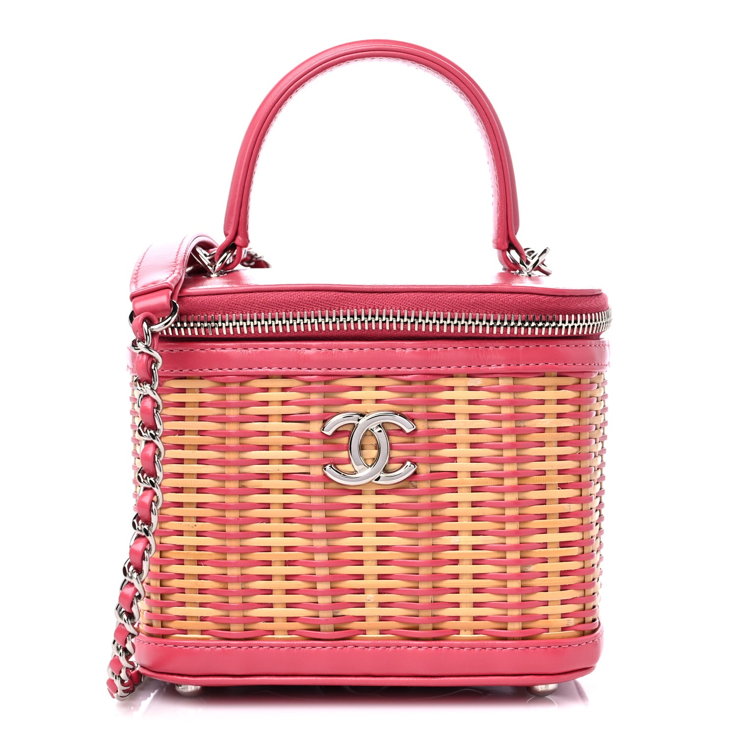 Chanel Calfskin Raffia Small Take Away Vanity Case Bag Pink Beige 1 of 9
