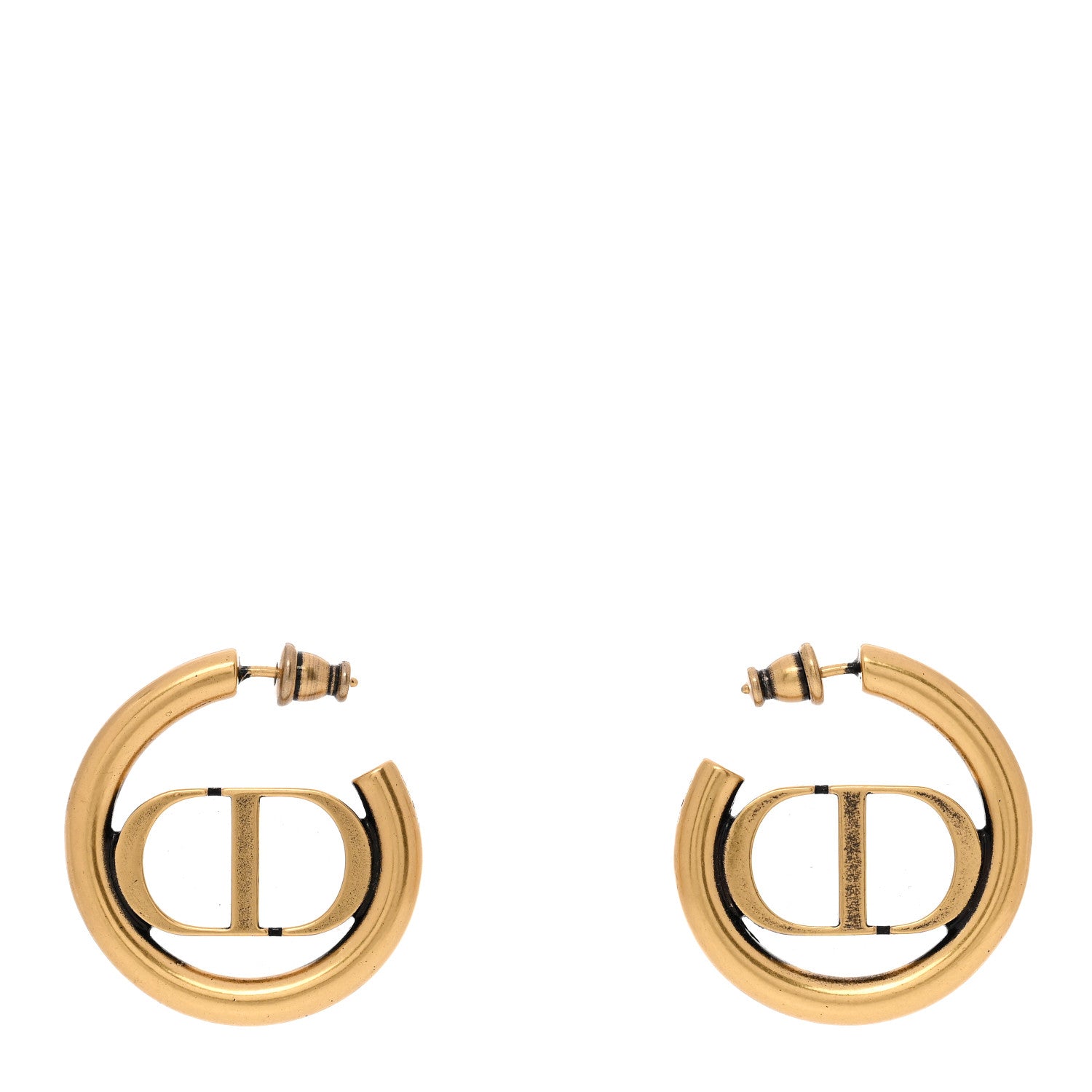 Christian Dior Metal 30 Montaigne Hoop Earrings Aged Gold 1 of 5
