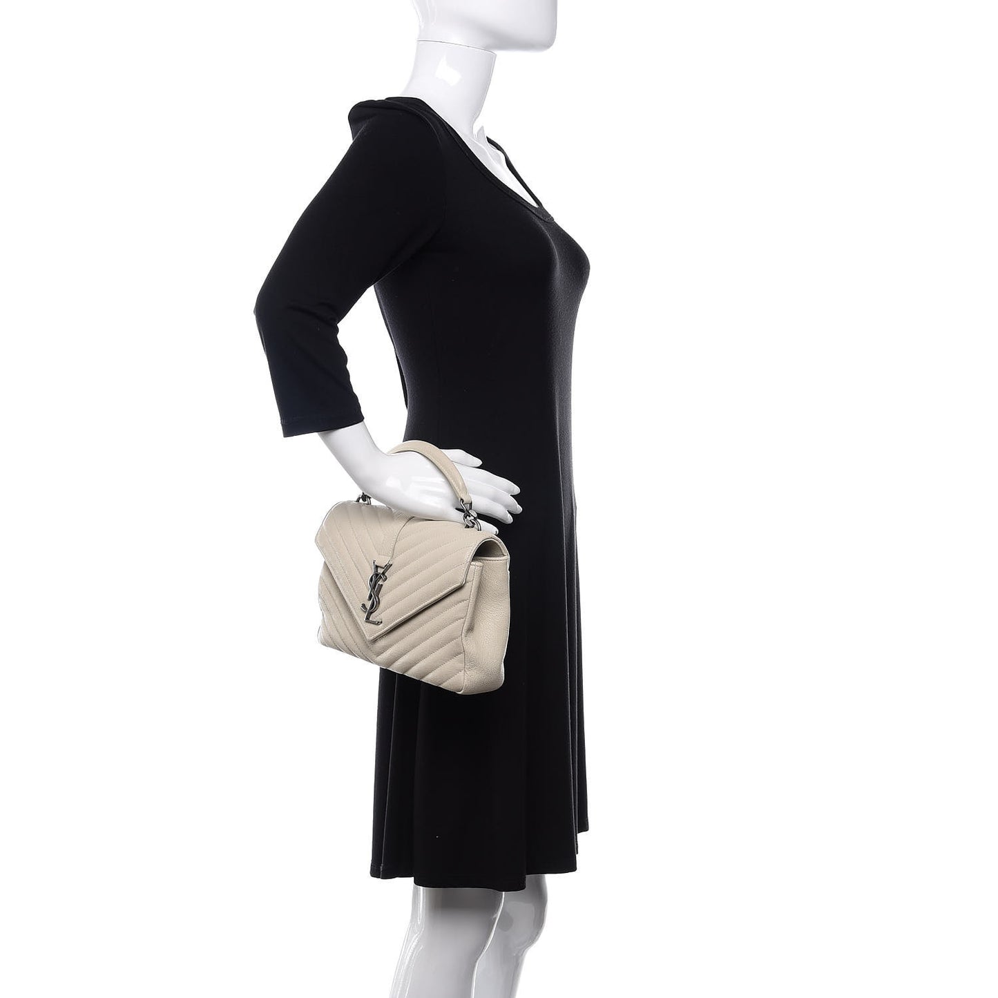 Sheepskin Matelasse Chevron Monogram Medium College Bag Dove White