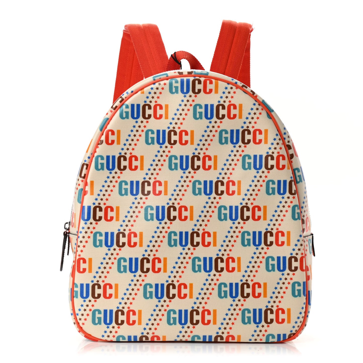 Coated Canvas Logo Star Print Childrens Dome Backpack Beige Multicolor Vibrant Orange