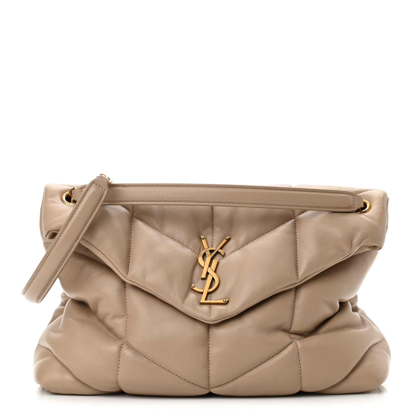 Lambskin Quilted Medium Loulou Puffer Monogram Chain Satchel Dark Beige