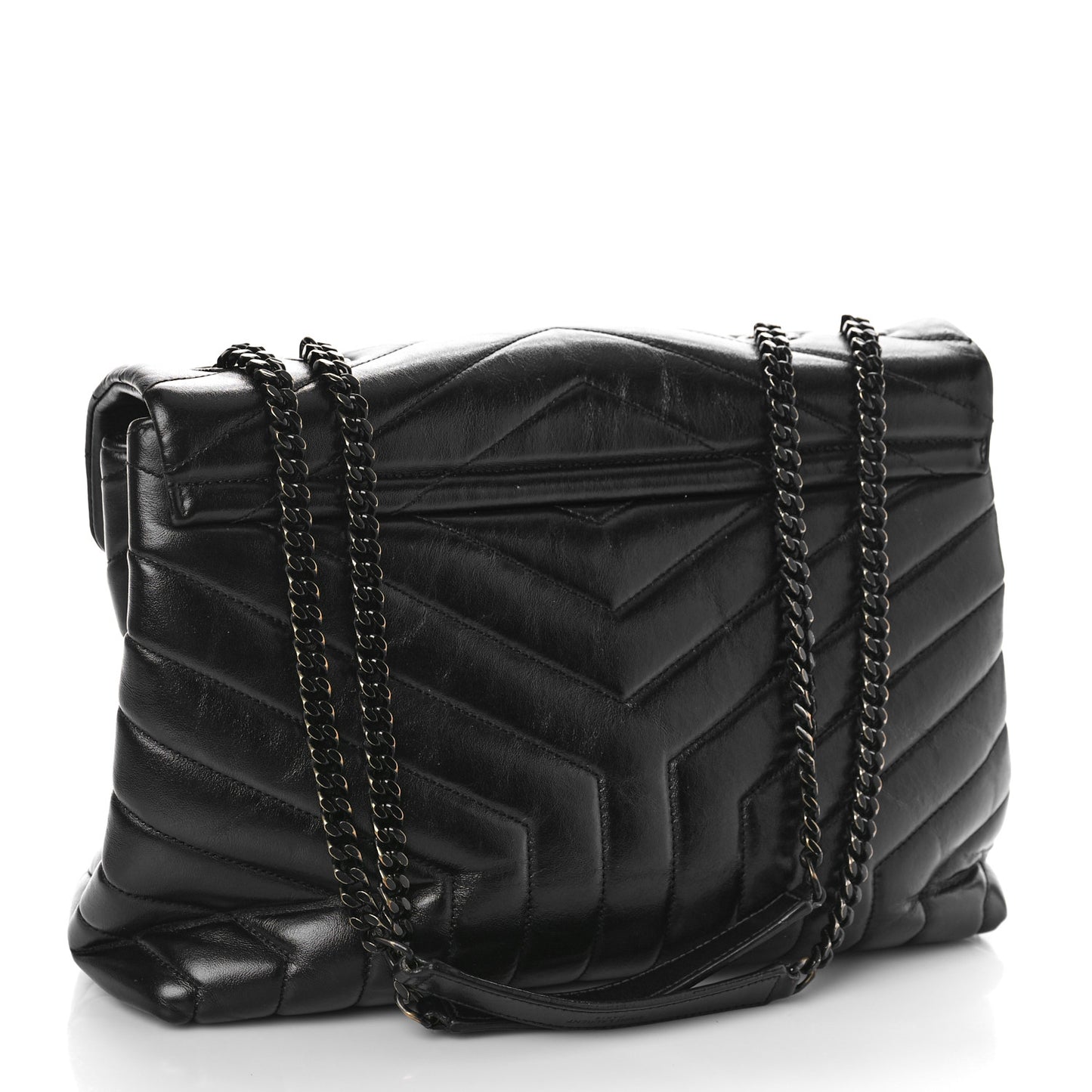 Calfskin Y Quilted Monogram Monochrome Medium Loulou Chain Satchel Black