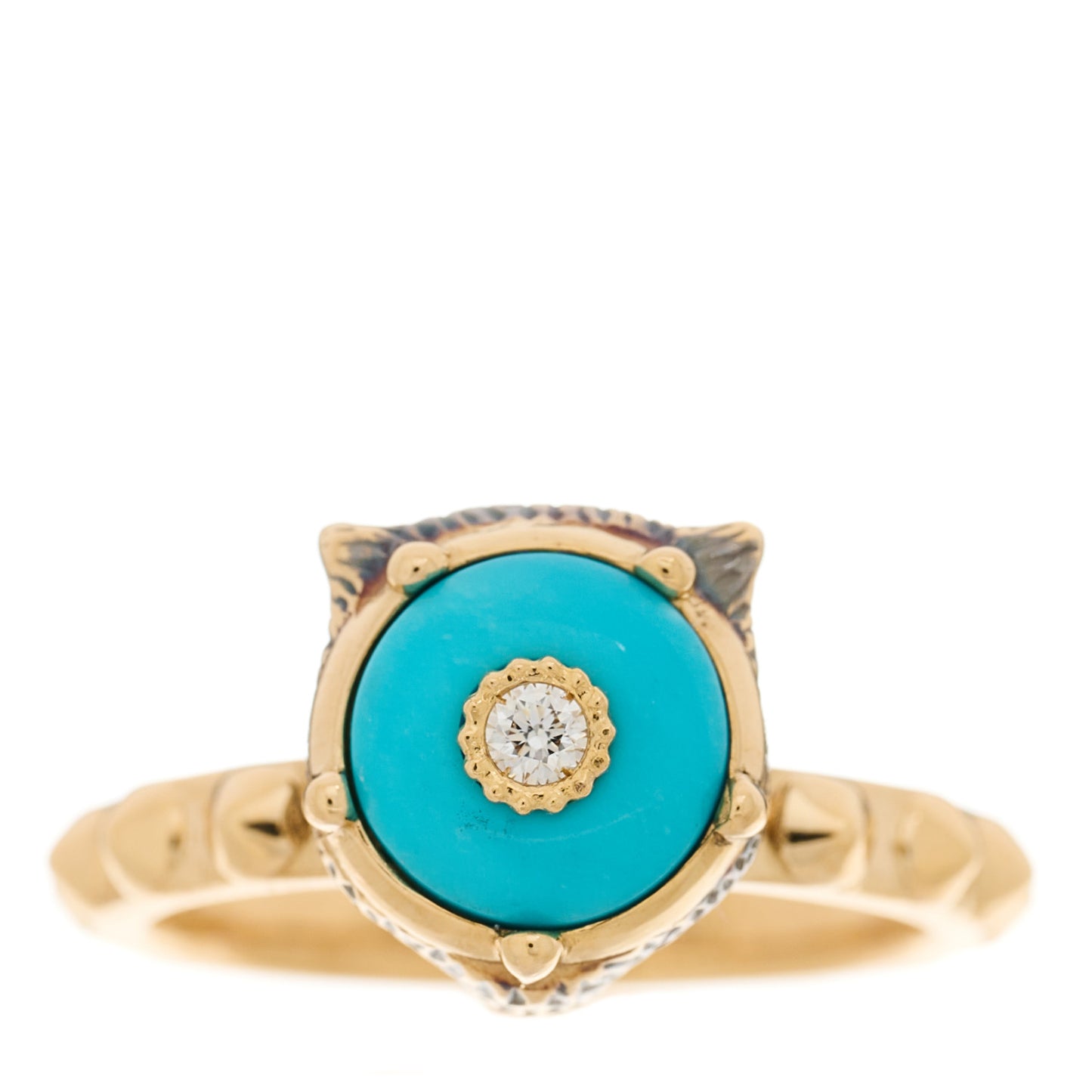 18K Yellow Gold Turquoise Diamond Le Marche Des Merveilles Feline Ring 53 6.25