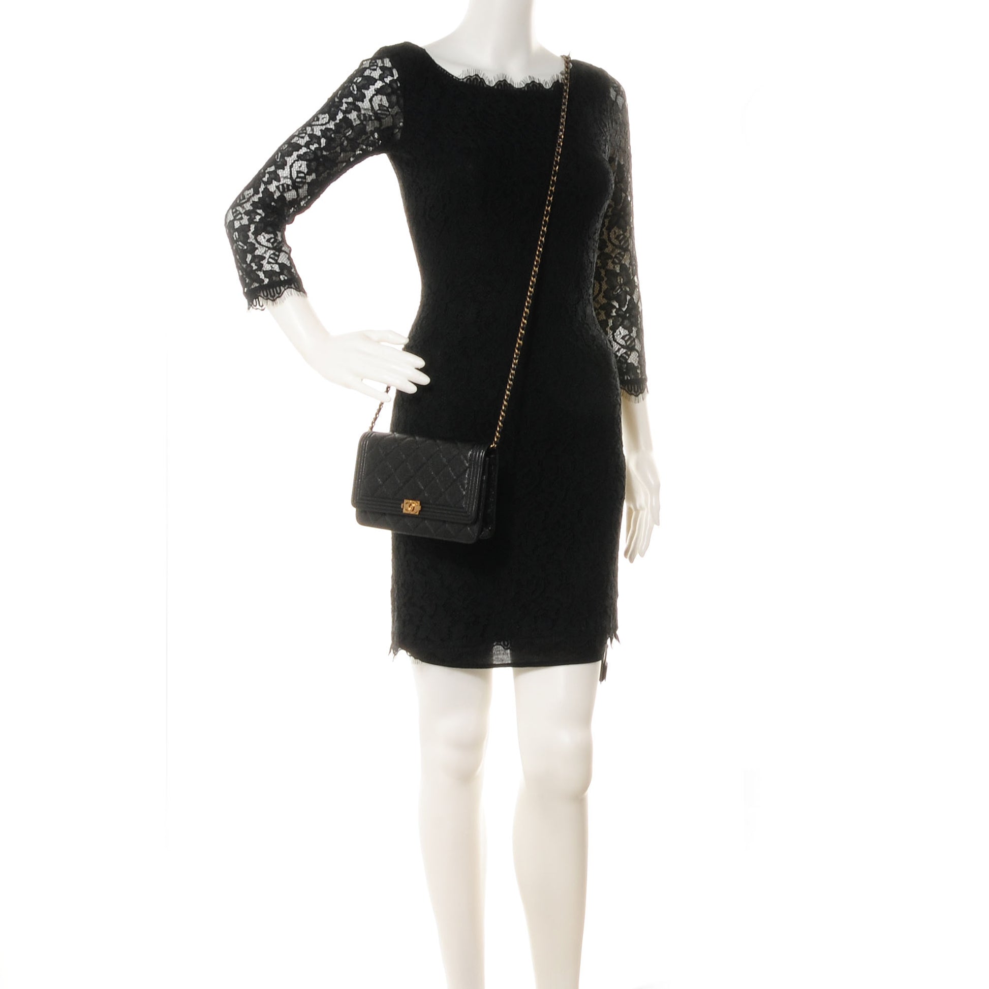Chanel Caviar Quilted Boy Wallet On Chain WOC Black 2 of 9