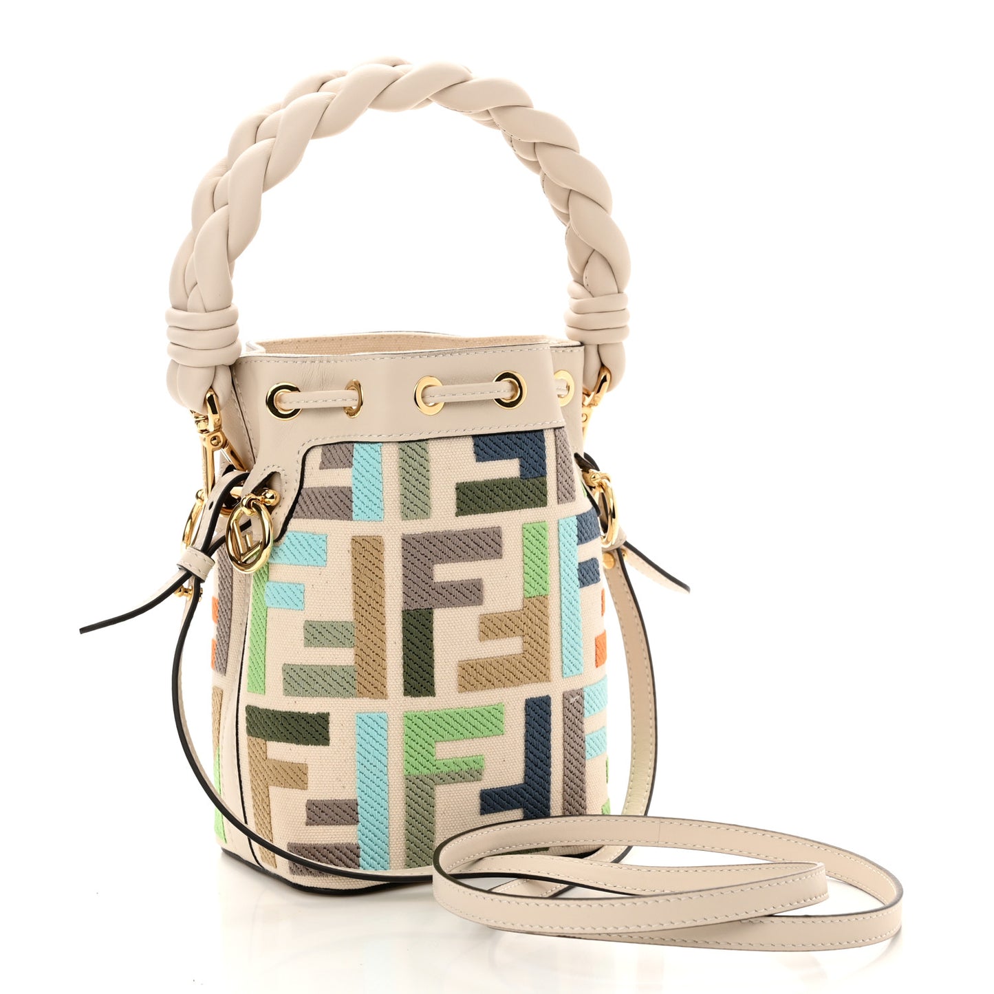 Canvas Vitello Grace F is Fendi FF Multicolor Embroidered Mini Mon Tresor Bucket Bag Grezzo Multicolor Latte