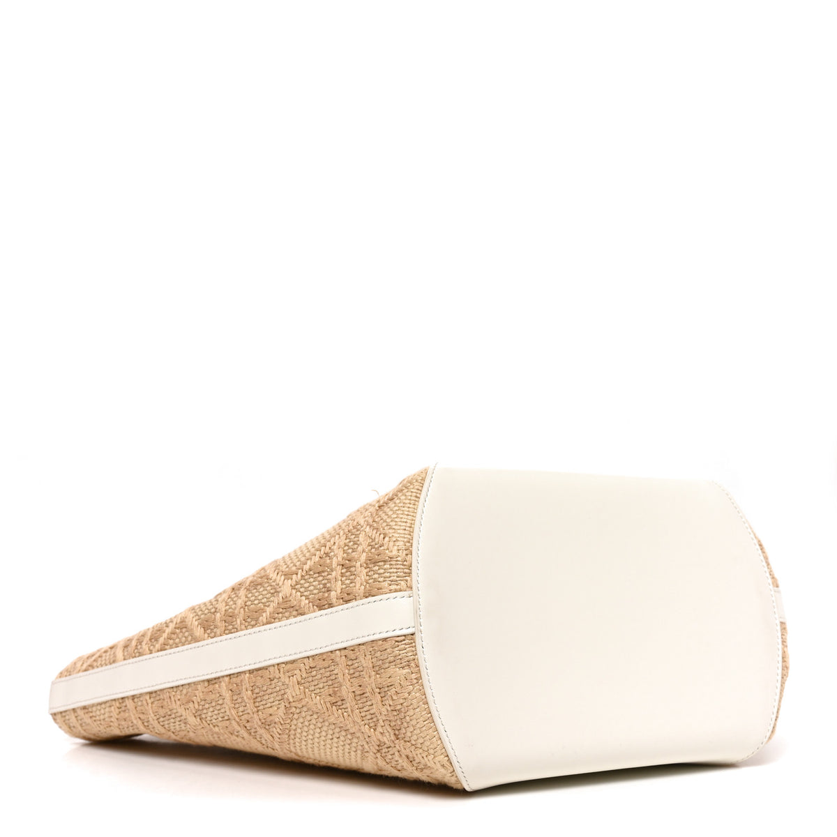 Raffia Calfskin Cannage Blooming Small Tote Beige White